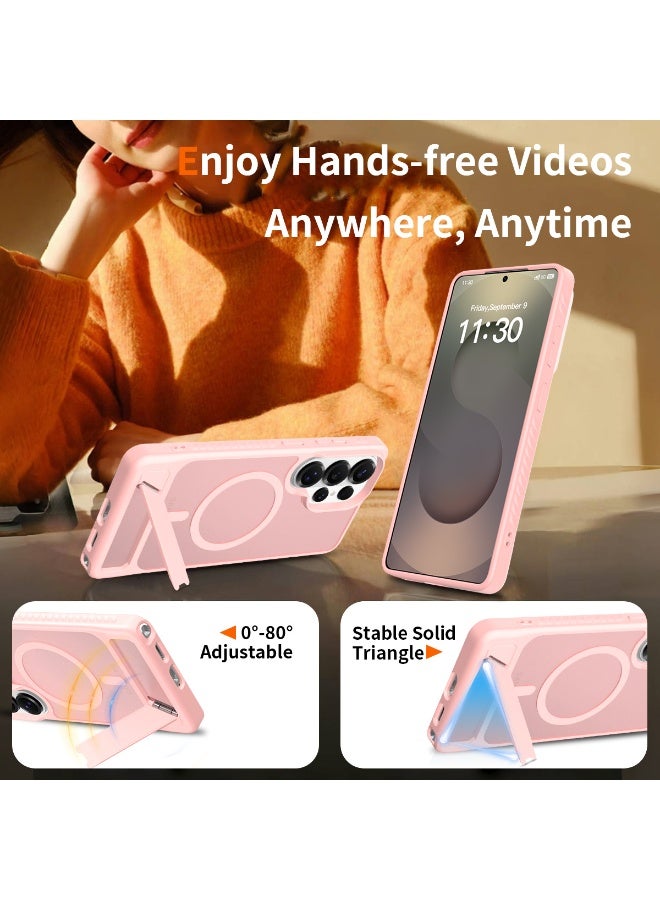 مناسب لحافظات Samsung S26 Ultra MagSafe، أغطية واقية مغناطيسية مع حوامل مخفية، حافظات هواتف مقاومة للصدمات، حافظة واقية عسكرية رفيعة ومطفية اللون لـ Galaxy S26 Ultra 5G (وردي فاتح شفاف) - Image 4